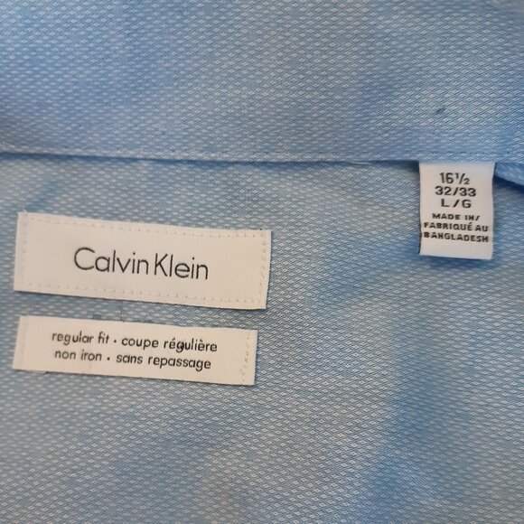 Calvin Klein SZ 16.5 Regular Fit Light Blue 100% Cotton Men's Button Up Shirt - Picture 4 of 13